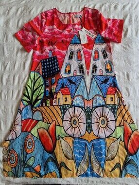Misslook size 16 Tiana chiffon midi dress multicolor large print design NWT